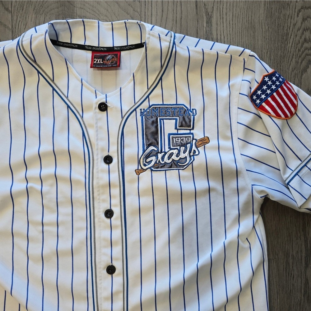 Homestead Grays Negro League Baseball Jersey 2XL White Blue Pinstripe Authentic